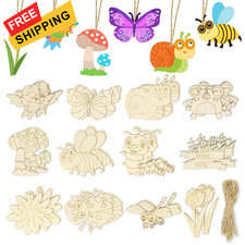Catephe Unfinished Wood Crafts, 36 Pcs Wooden Crafts to Paint, 12 Spring 