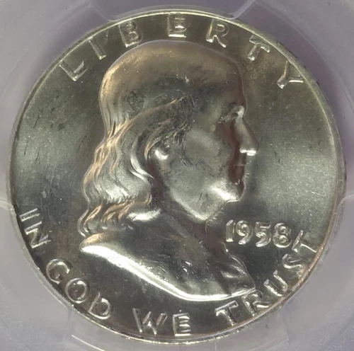 1958 d PCGS MS65 Silver FRANKLIN 1/2$ BLAST WHITE BEAUTY