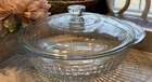 Vintage Anchor Hocking Glass Casserole Dish 2 Qt Basket Weave Pattern w/Lid EUC