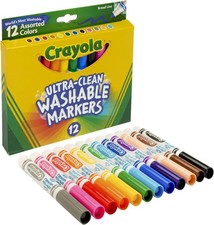 Washable Broad Line Markers 12 Count Assorted Colors for Kids Arts and Crafts