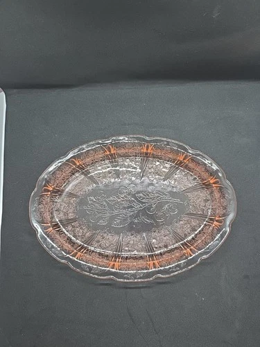 Excellent Jeanette Pink Cherry Blossom depression glass 11" Oval Platter