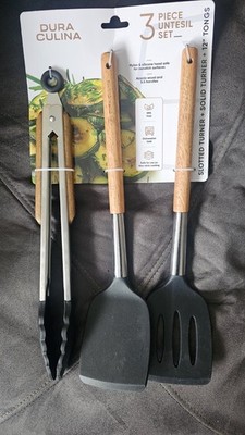 3-Piece Kitchen Tool Set - Acacia Wood & Stainless Steel Handles,