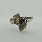 Sterling Silver Ring 925 with Red Stone Gold Leaves Dainty Vintage 6.50