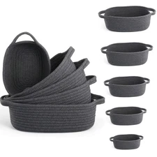 VOOWO Set of 5 Rope Basket, Woven Baskets for Storage, Dark Gray 