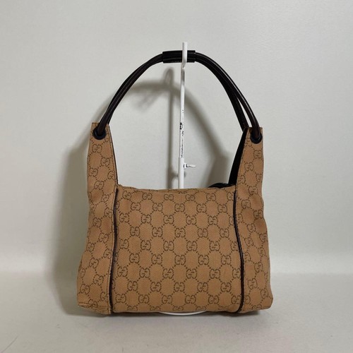 Authentic Gucci GG Canvas Handbag Dark Brown 16cm x 24.5cm x 9cm Leather & Canva