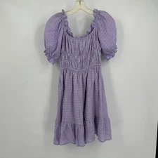 Womens Cottagecore Milkmaid Dress Size S Puff Sleeve Purple Smocked Prairie