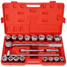 21PCS 3/4" DRIVE SOCKET SET 6 POINTS,SAE Size,Red Blow Case