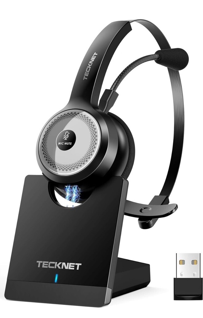 TECKNET Bluetooth 5.0 Wireless Headset with Mic for PC USB Games Video Calls
