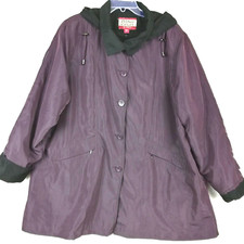 Tudor Court Haband Womens Coat A Line Button Front Hooded Lined Purple Xl