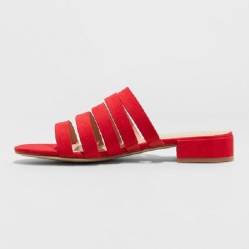 A New Day DAMEN-SLIPPER AUS MIKROVELOURSLEDER MIT 5 RIEMEN UND NIEDRIGEM ABSATZ OFFENE ZEHENPARTIE, ROT - Bild 2 von 3
