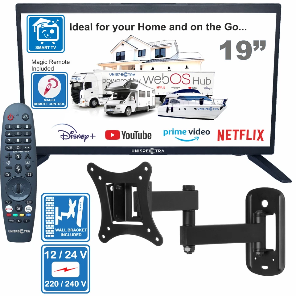 Unispectra® 19" Smart TV (LG webOS) Magic Remote 12V 240V Motorhome Truck Boat - Image 2 of 4