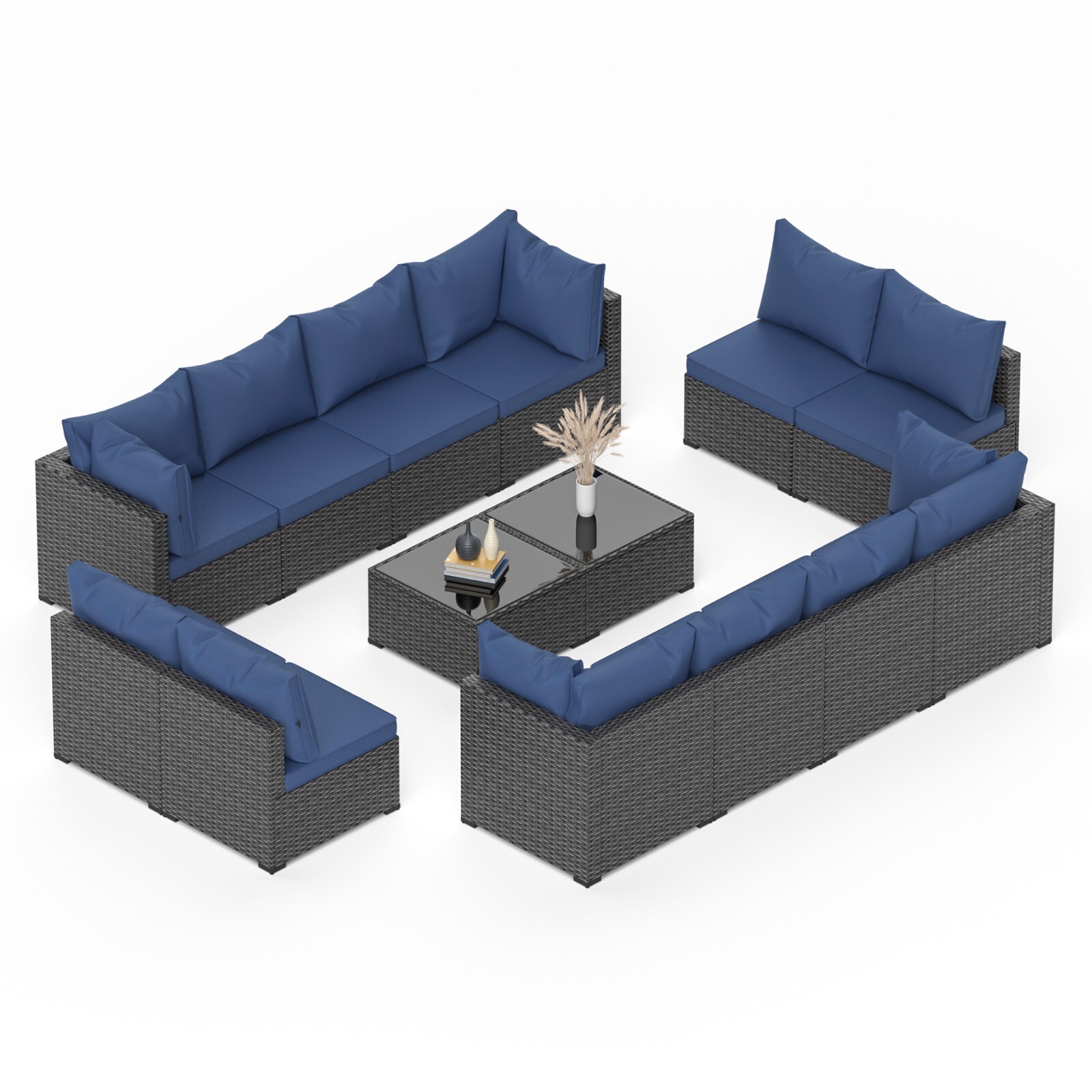 14-Piece Outdoor Patio Furniture Set-All-Weather PE Rattan Sectional Wicker