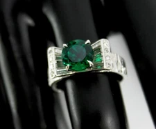 Designer CKG Lab Grown Emerald & Diamond Bow Ring in 14k White Gold Size 8.25