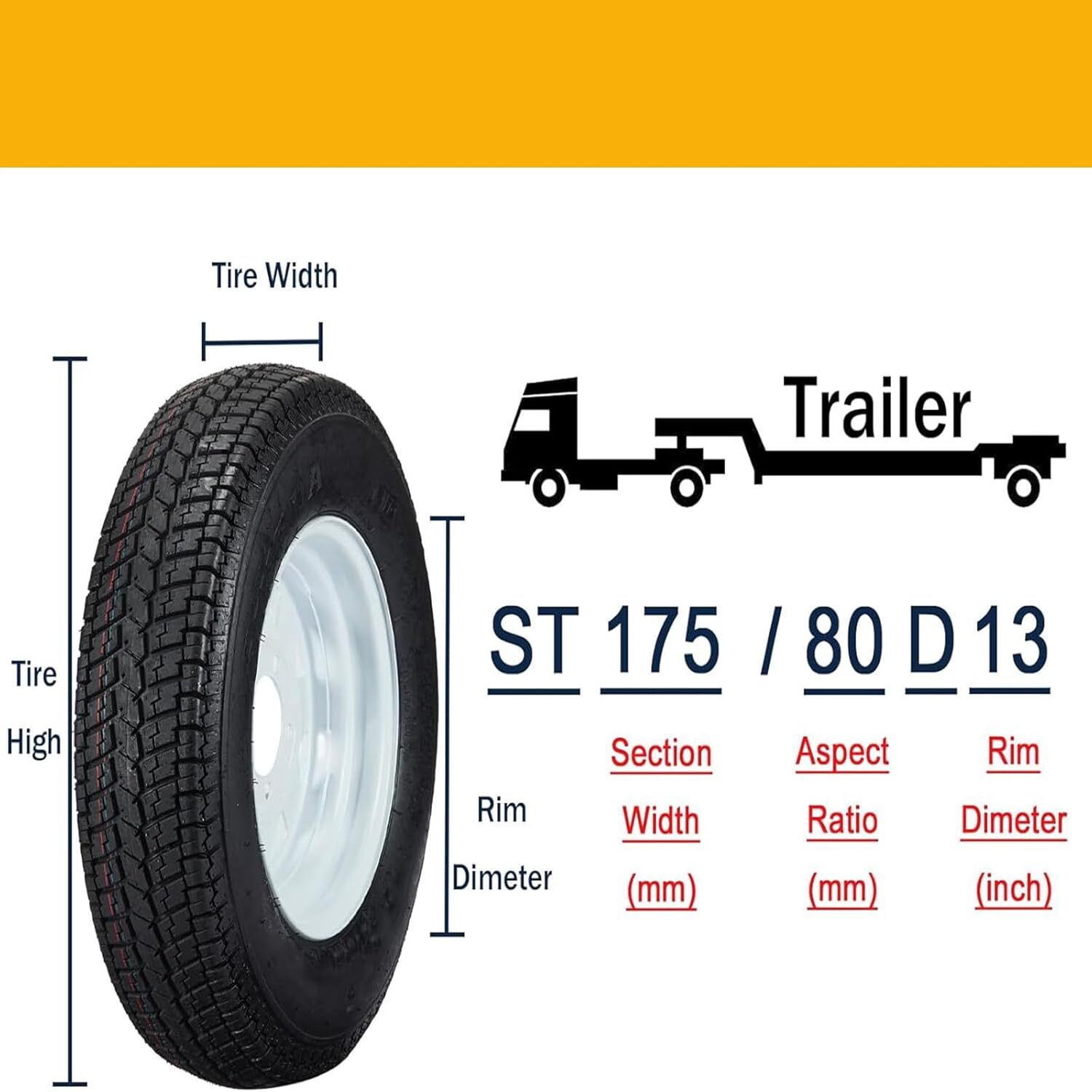 2 Pack ST175/80D13 Trailer Tires 175 80 13 Trailer Tire 5 Lug 6 Ply ...