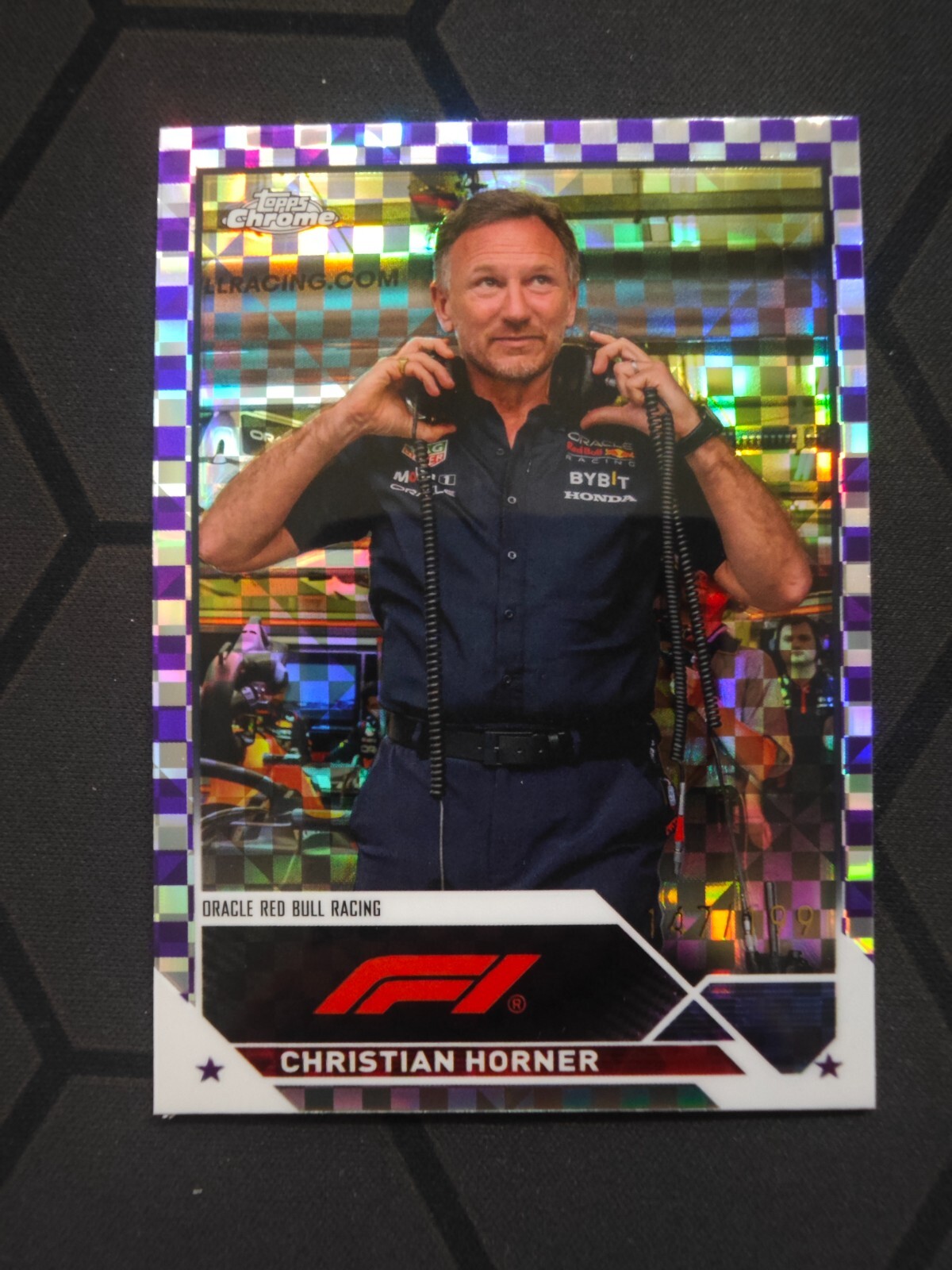 2023 Topps Chrome Formula 1 Racing Purple Checker Flag Christian Horner 147/199