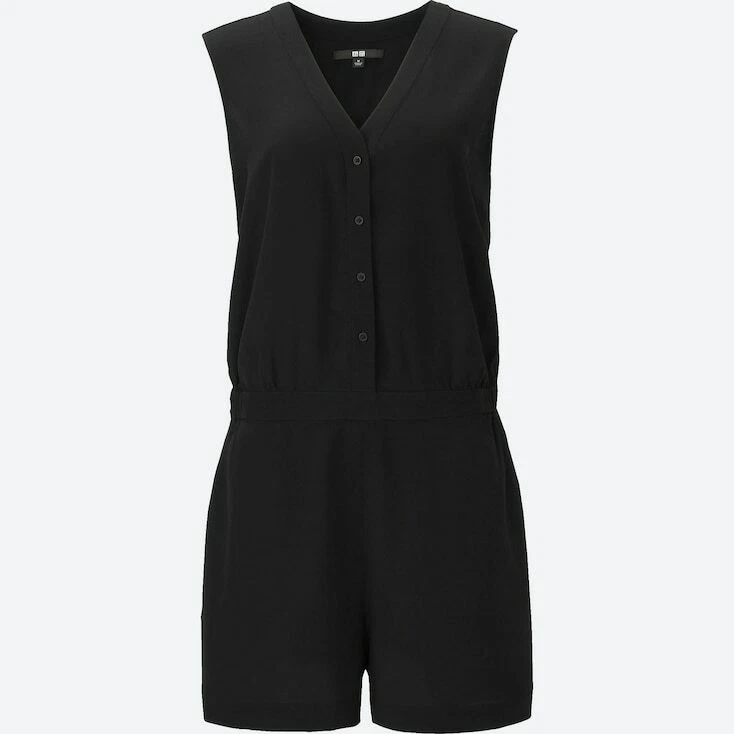 Uniqlo Women Sleeveless Romper Button Up V-Neck Short Jumpsuit Playsuit  Black XS | eBay