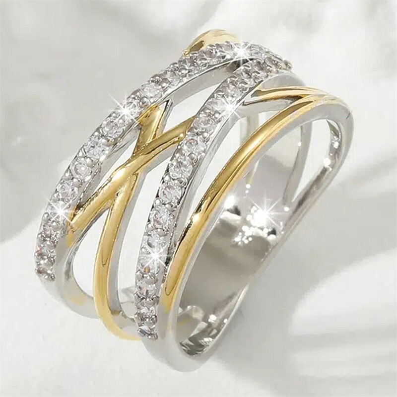 Gorgeous Two-Tone Silver Plated Wedding Ring For Women – Cubic Zirconia Stone, Sizes 6-10