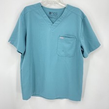 Figs Technical Collection Green Scrub Top Short Sleeve V Neck Sz L STAIN