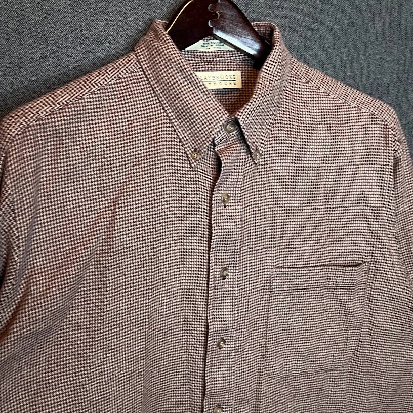 Camisa Claybrooke Para Hombre XL Marrón Beige Abotonada Manga Larga Pata de Gallo Franela Foto 3 de 4