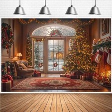 Merry Christmas Window Backdrop for Photography Christmas Tree Fireplace Holi...