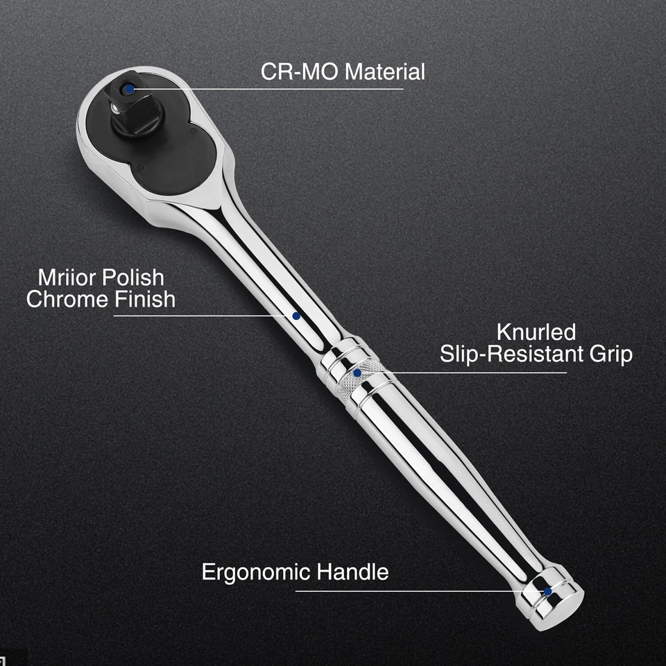 WORKPRO 3PCS Ratchet Set 72-Tooth 1/4" 3/8" 1/2" Dr Quick Release Ratchet Handle - Image 3 of 4