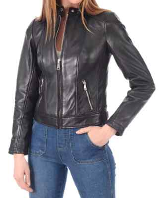Black Leather Jacket For Women's Soft 100% Lambskin Biker Leather Jacket Fancy