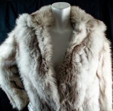Frost Bros. White Gray Brown Vintage Women Genuine Fur Coat Jacket Size L