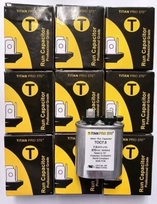 Lot of 9 Titan Pro TOC7.5 Oval Motor Run Capacitors 7.5MFD 370 VAC NEW
