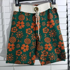 Vintage 50s Casuals Floral Polyester High Waist tiki hswaii Shorts Size