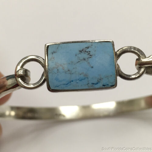 ESTATE PURCHASED VINTAGE TAXCO MEXICO .925 STERLING SILVER BLUE STONE BRACELET - Photo 1/3
