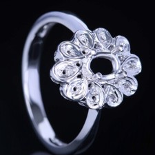 Semi Mount 6x4mm Oval Cut Vintage Deco Prong Engagement 925 Sterling Silver Ring