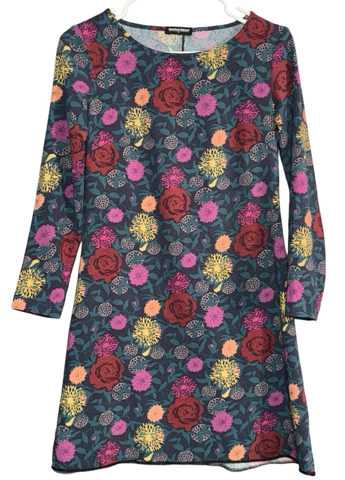 Mini Vestido American Apparel USA Gia Tejido Floral Rosas Talla S Manga Larga Foto 2 de 4