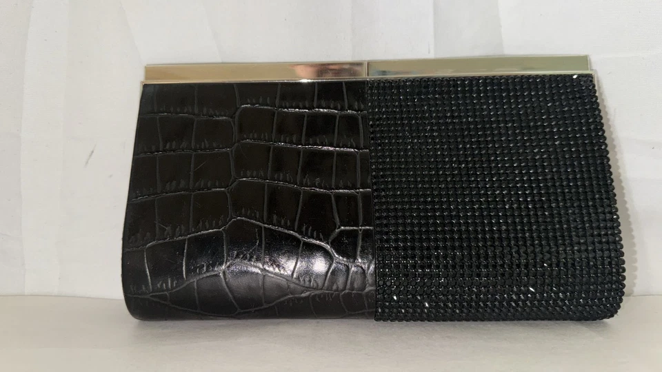 Bolso de Mano Daniel Swarovski Paris ❤️ Hecho en Francia Cuero Negro y Cristal Rhinestone Foto 3 de 4