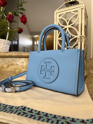 AUTH $248 Tory Burch Ella Logo Bio Mini Tote Crossbody Bag In Blue