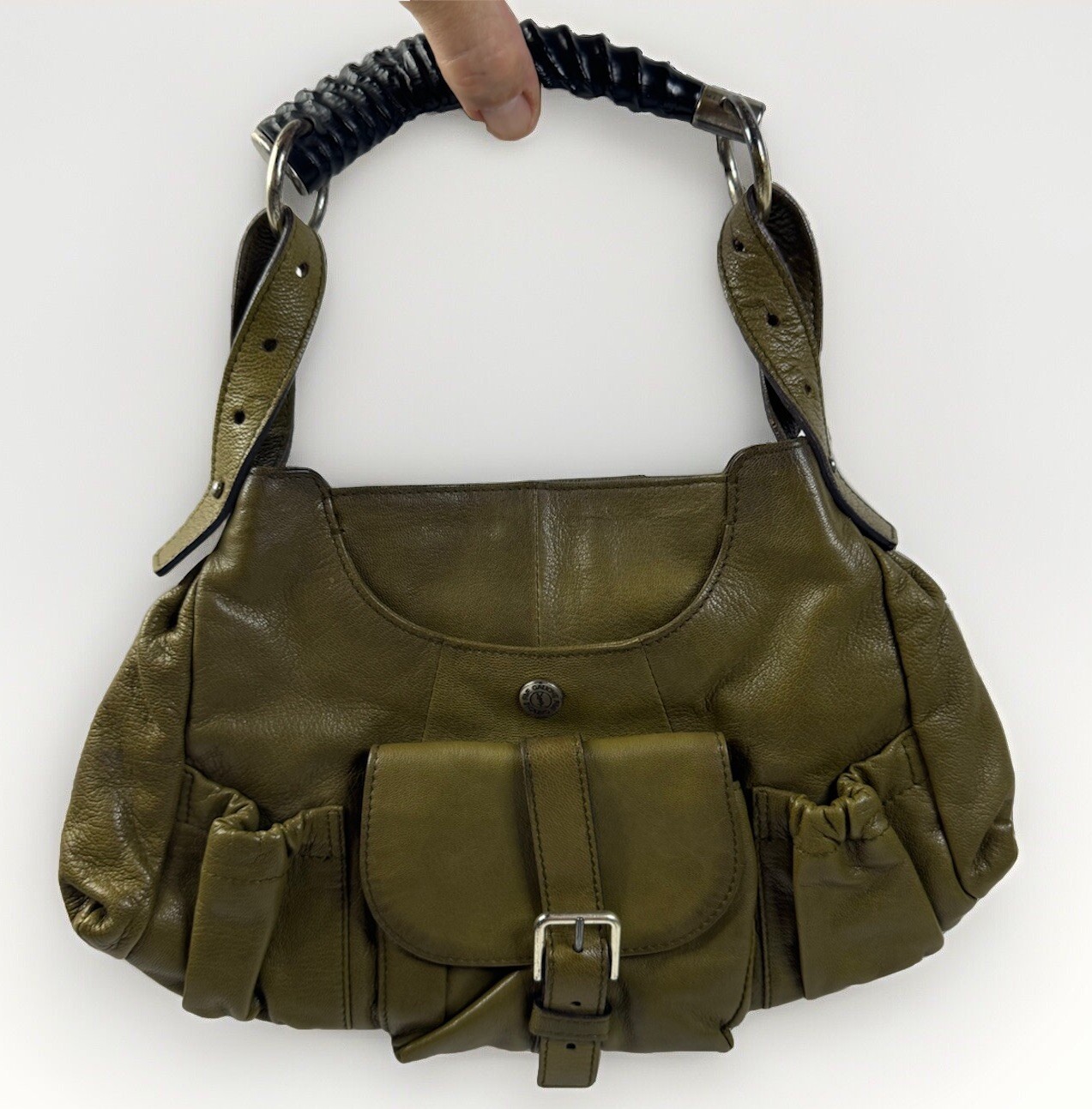 Borsa a mano donna vintage YSL YVES SAINT LAURENT RIVE GAUCHE pelle marrone oliva