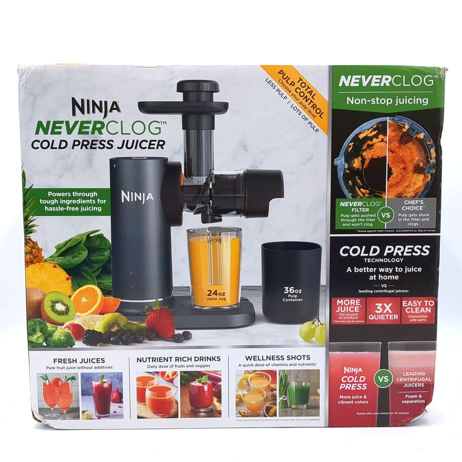 Ninja NeverClog Cold Press Juicer Stainless Steel JC151 NEW IN BOX - FRUIT VEG