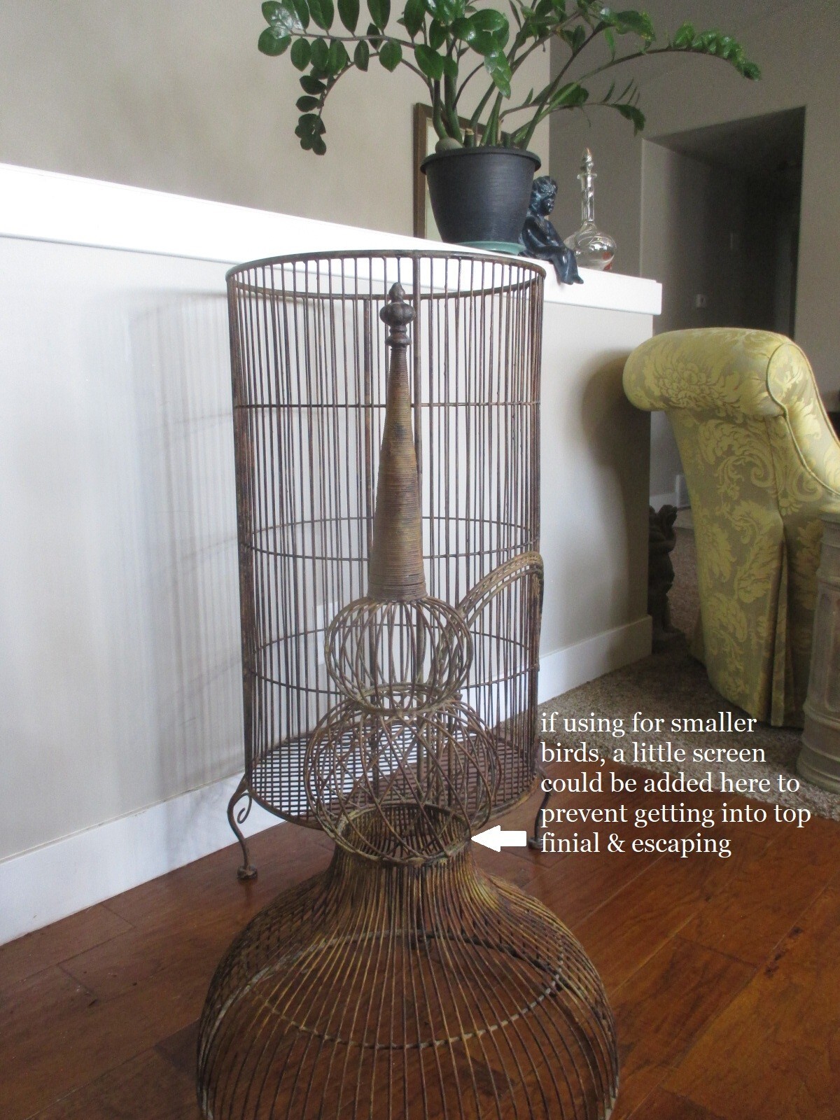 Stunning Iron Bird Cage Vtg Ornate Victorian Dome Removeable Top, Over 6' tall