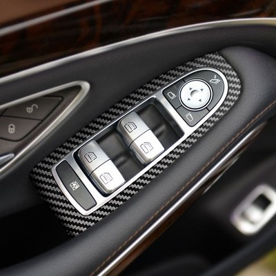 Carbon Black Window Glass Lift Switch Frame Trim For Mercedes Benz S Class 14-20