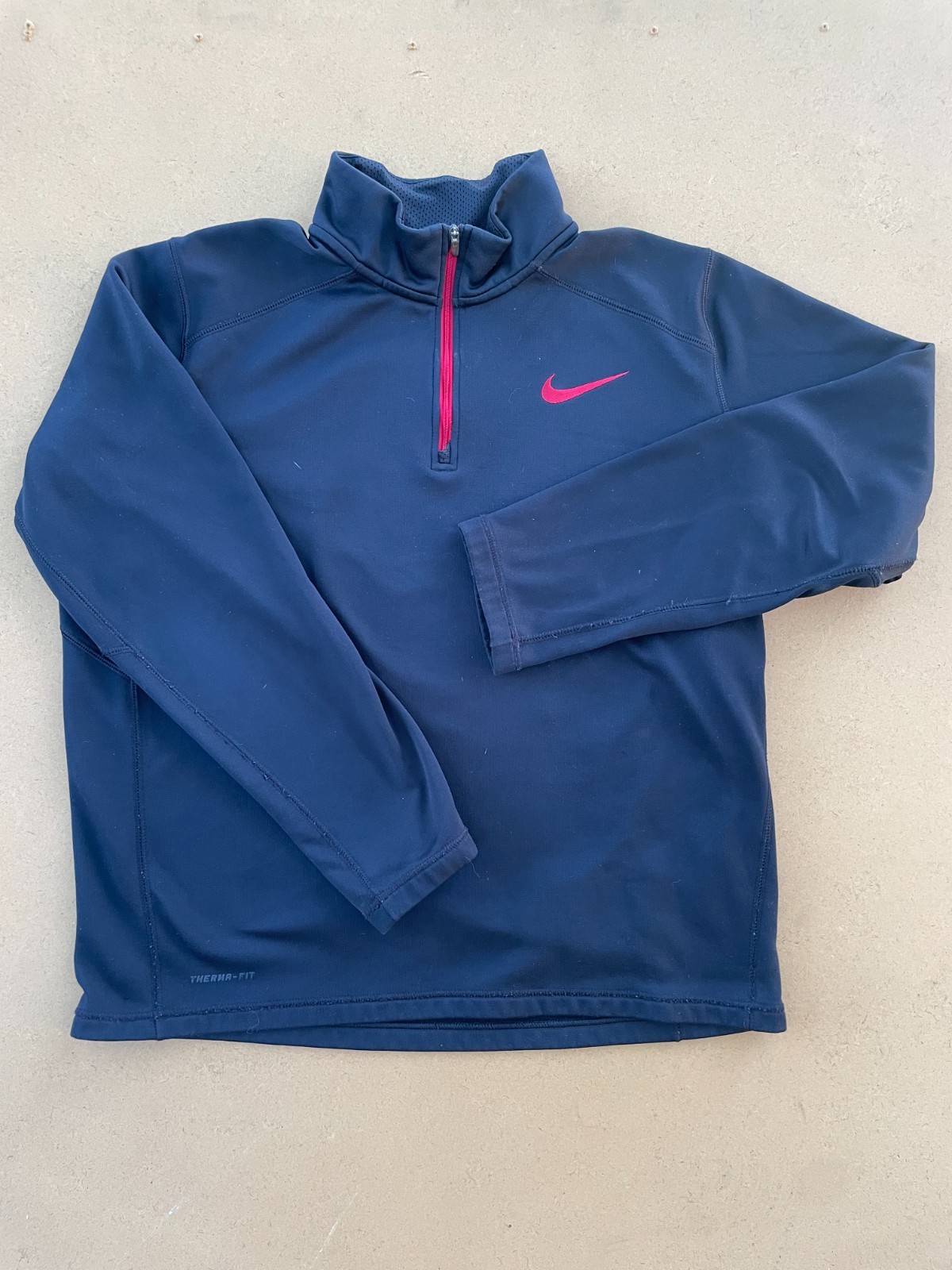 Nike Therma-FIT 1/4 Zip Pullover Men Medium Navy Blue Pink Swoosh Fleece Jacket