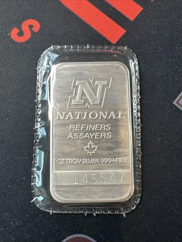 Vintage 1 Troy Oz .999 Fine Silver Bar National Refiners Sealed Ounce Rare (B)