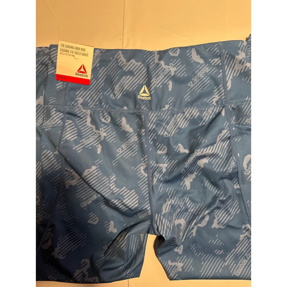 Leggings de tiro alto Reebok 7/8 azul medio atléticos yoga entrenamiento entrenamiento Foto 2 de 4