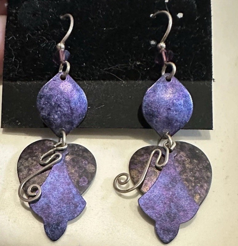 Artisan Jody Coyote Sterling Silver Hook 925 Purple Fringed  Earrings TearDrop
