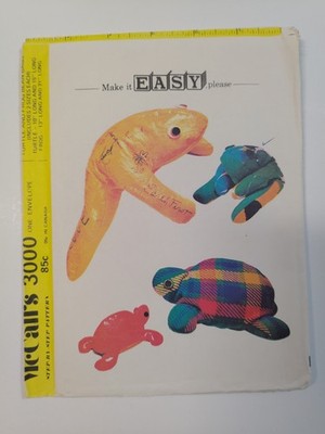 McCall's 3000 Bean Bag Plushies Frog Turtle Craft Sewing Pattern UC Easy Animals