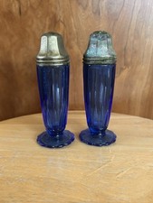 HAZEL ATLAS NEWPORT HAIRPIN COBALT BLUE DEPRESSION GLASS SALT & PEPPER SHAKERS