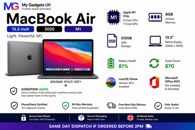 Apple MacBook Air 13 Zoll 2020 M1 8-Core GPU 8GB RAM 512GB SSD Space Grau