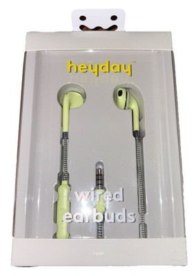 Heyday Wired Earbuds  w/ Microphone 3.5mm Aux Jack Headphones PASTEL LIME (NEW)