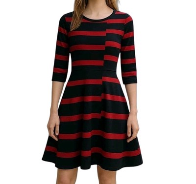 Danny Nicole Fit N Flare Sweater Dress Size L Red Black Pullover 3/4 Sleeve  New | eBay