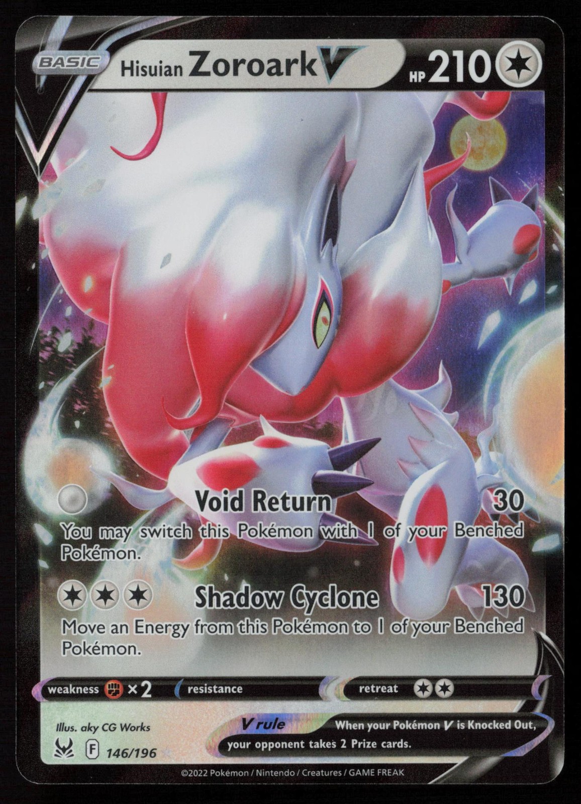 Hisuian Zoroark V 146/196 Holo V Rare Lost Origin Pokemon Near Mint