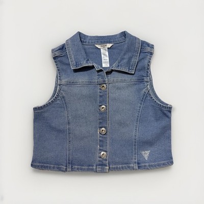 GUESS Children s Jean Vest Girls Size 10/12 Silver Buttons