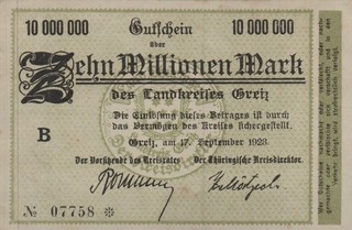 Greiz Landkreis 10 Millionen Mark Bst. B